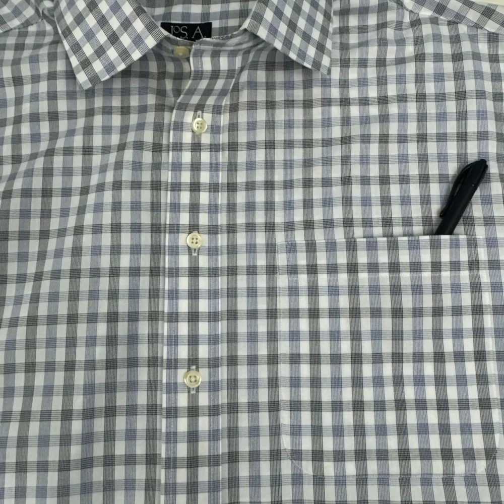 Jos. A. Bank Gray Men Plaid Button Down Shirt Size Large